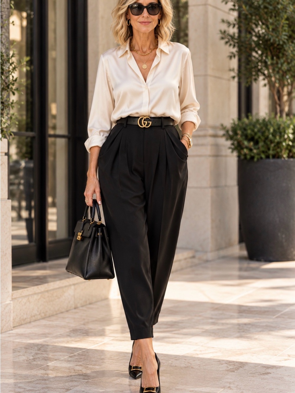 Eileen Fisher Black Pleated Cropped Trousers